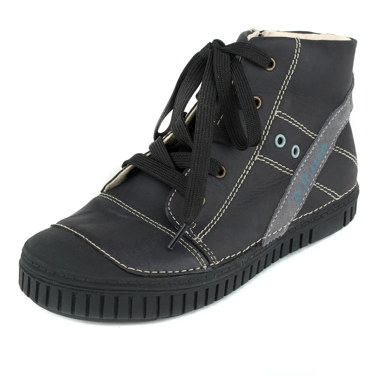 D.D. Step big kid boy high-top shoes black with grey stripe size US 13-4