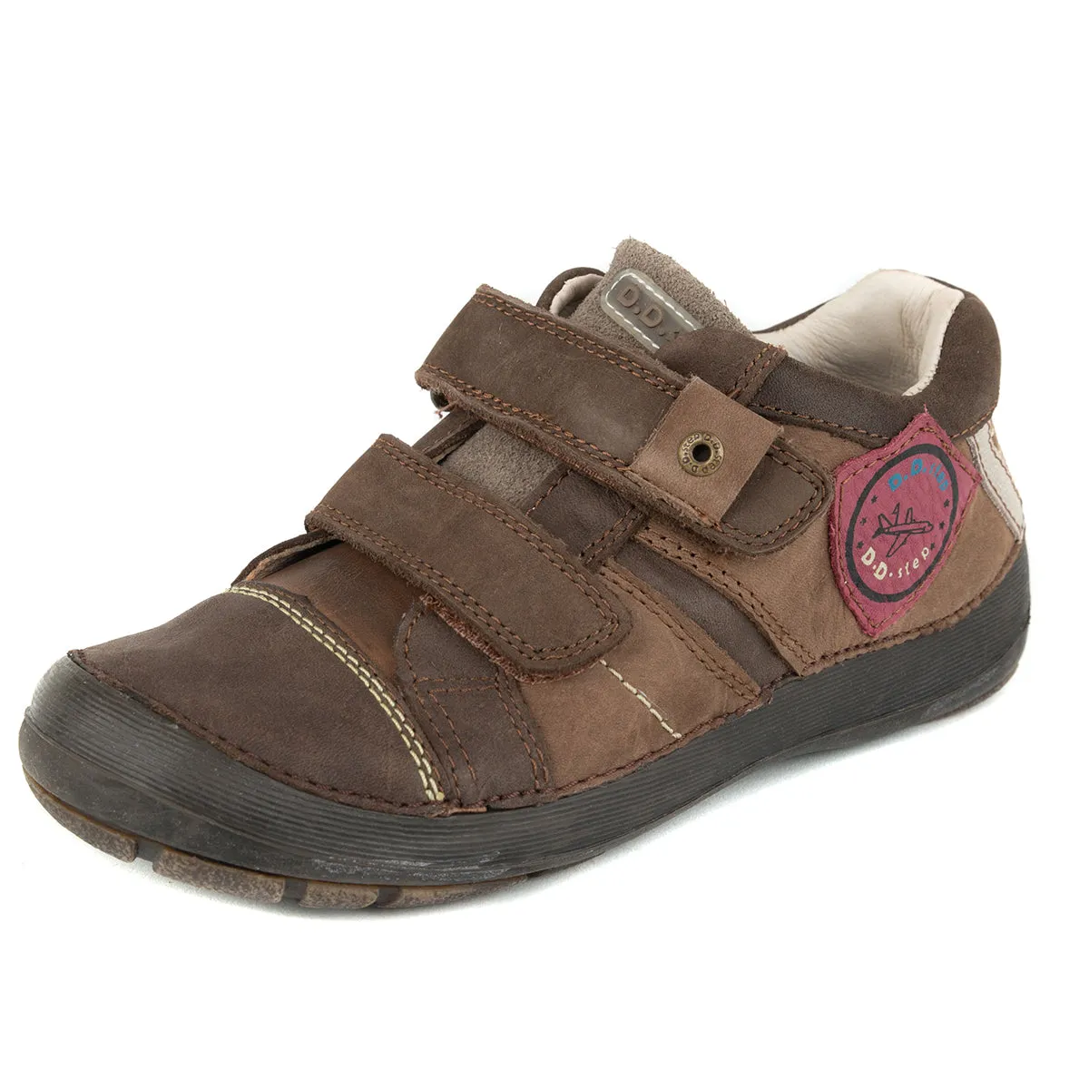 D.D. Step big kid boy shoes brown with red decor size US 13-4