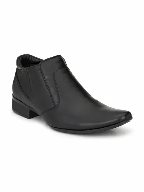 Hitz Men's Black Leather Formal Ankle Shoes with Zip Closure