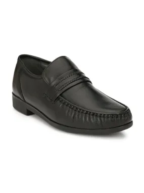 Hitz Men's Black Leather Slip-on Comfort Shoes