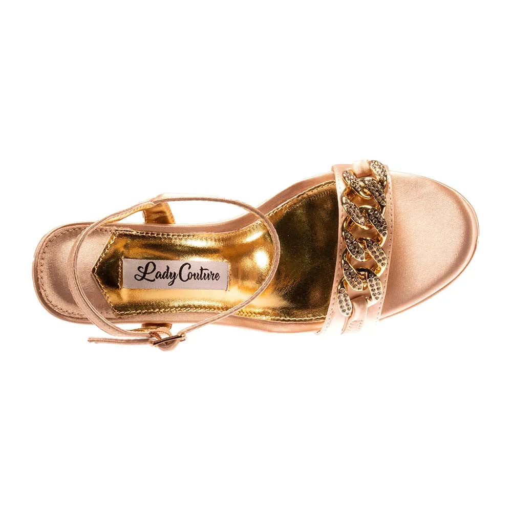 Lady Couture DANCE Gold Platform Sandal With Chain Ornament